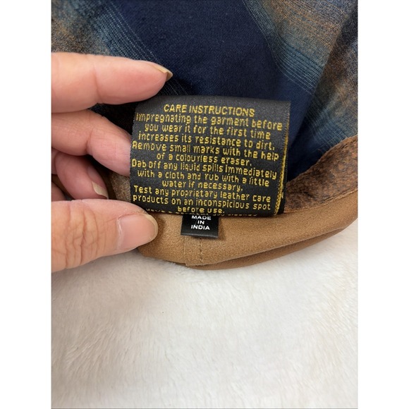 Scully Western Montana Vest Large Denim Body Leather Accents Cowboy Vintage Boho - Picture 8 of 11